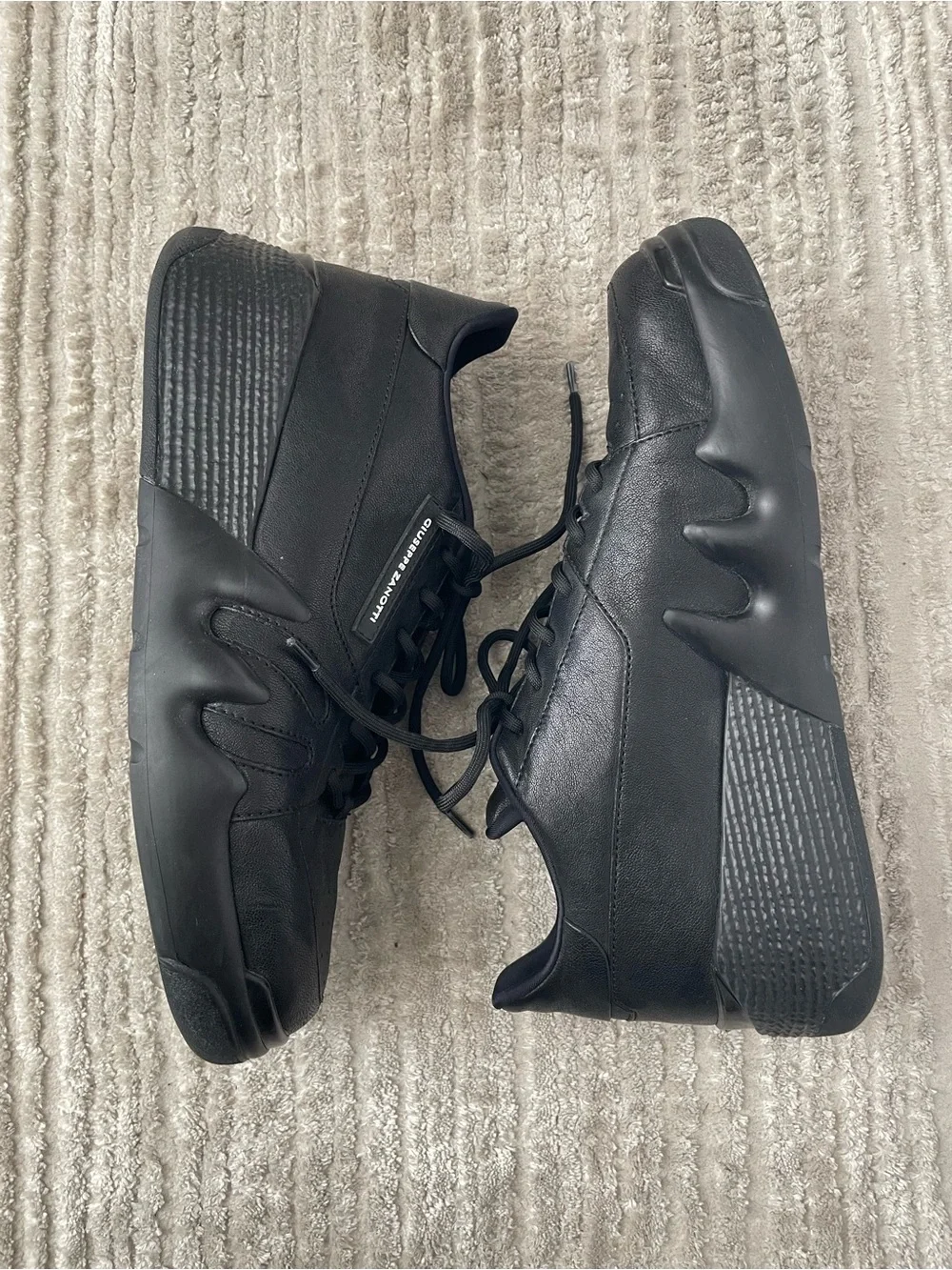 Giuseppe Zanotti Black Leather and Fabric Talon Low Top Wedge Sneakers